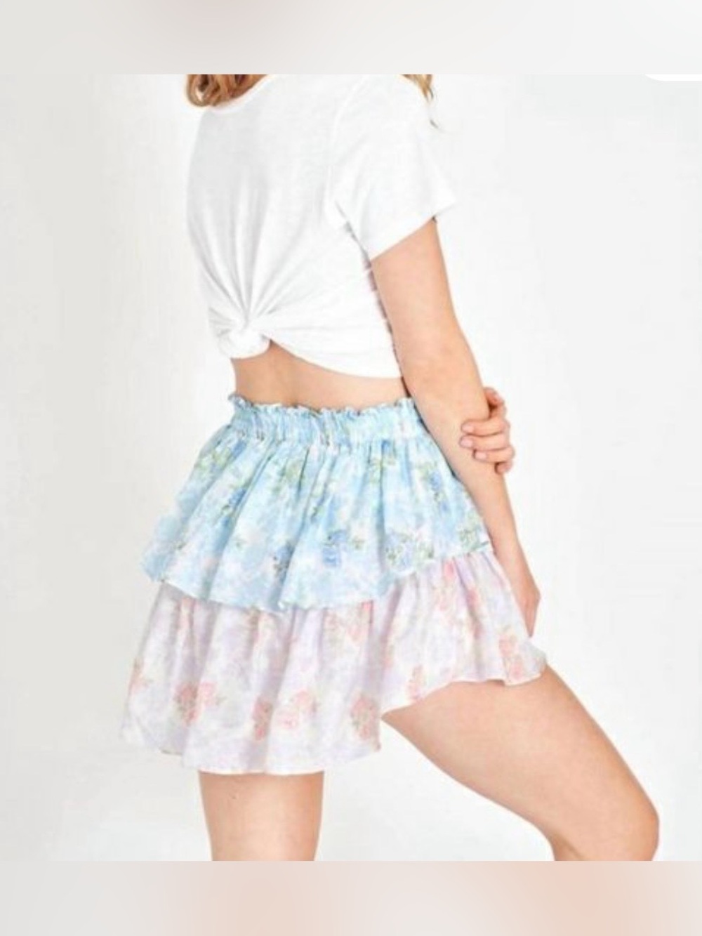 LOVESHACKFANCY Ruffle Mini Skirt in Rainbow Clouds size small new with tags - Picture 12 of 13